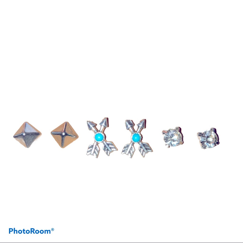 New! Bundle 3 Boho Desert Revival Studs Pyramid Arrow‎ Rhinestone
